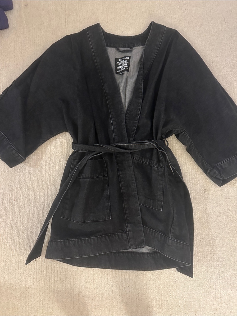 Just Female Black Wrap Belted Trench Jacket